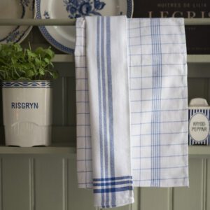 Kökshandduk Vit med Blå rand